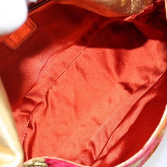 FENDI Mamma Baguette Shoulder Bag Satin Red Gold Auth 144979 - Picture 11 of 16
